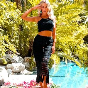 IVIE CROCHET TASSEL MIDI SKIRT AND CROP TOP SET - size medium for both